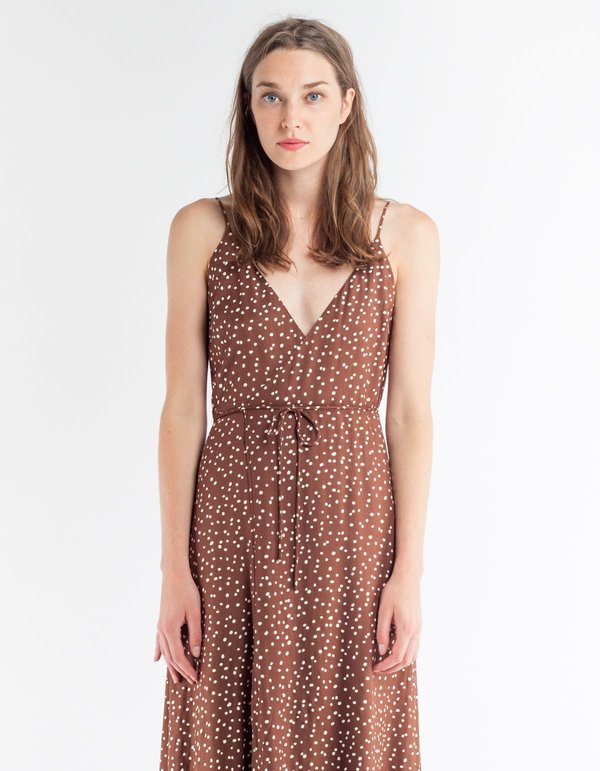 Ali Golden Wrap Tank Dress - Brown Dot | Garmentory