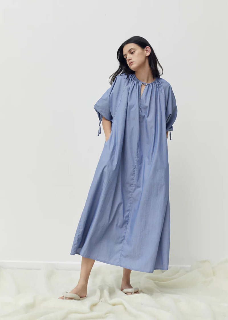 blue crinkle dress Izzy Drawstring Dress Blue Mini Check 8