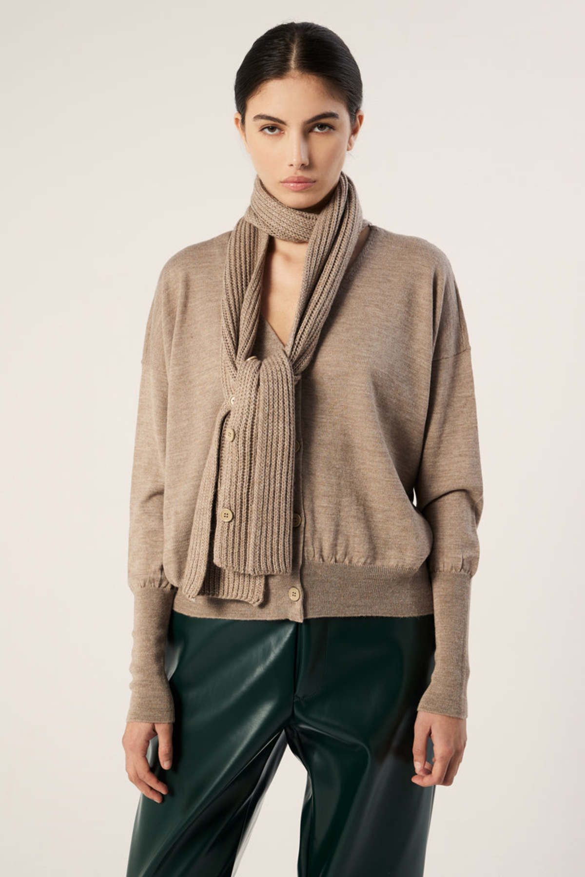 MM6 MAISON MARGIELA Scarf detail knit cardigan - Oat beige