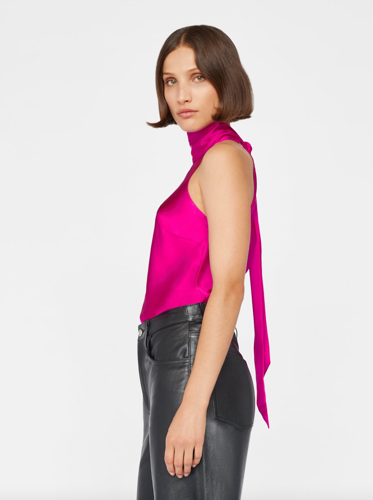 FRAME Denim Draped Neck-Tie Halter Blouse - Magenta | Garmentory