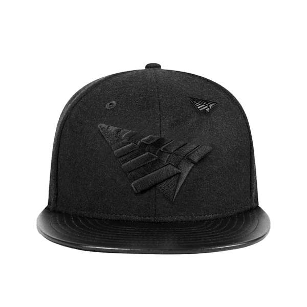 Paper Plane Original Crown Melton Wool & Leather Strapback Hat Triple
