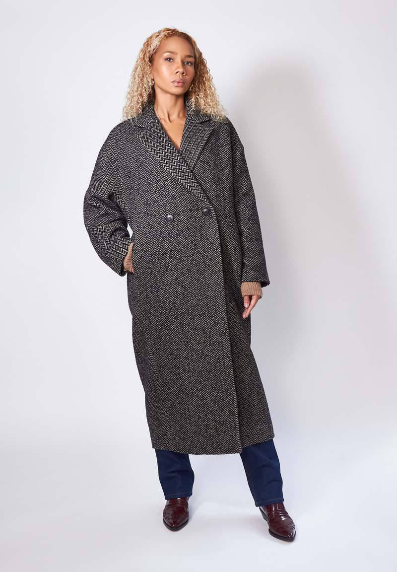 スウェーデン発House of Dagmar ロングテイラードコート House of Dagmar Alexa Coat - Black/Ivory | Garmentory