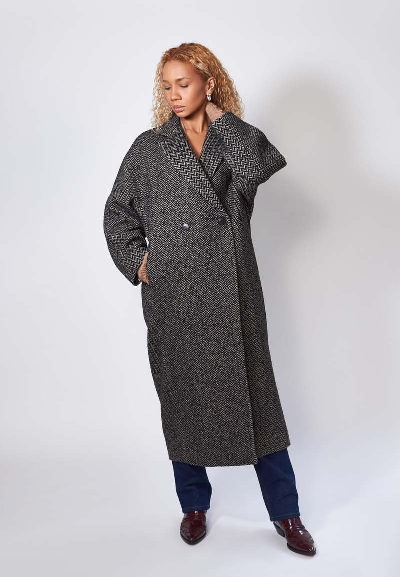 House of Dagmar Alexa Coat - Black/Ivory | Garmentory