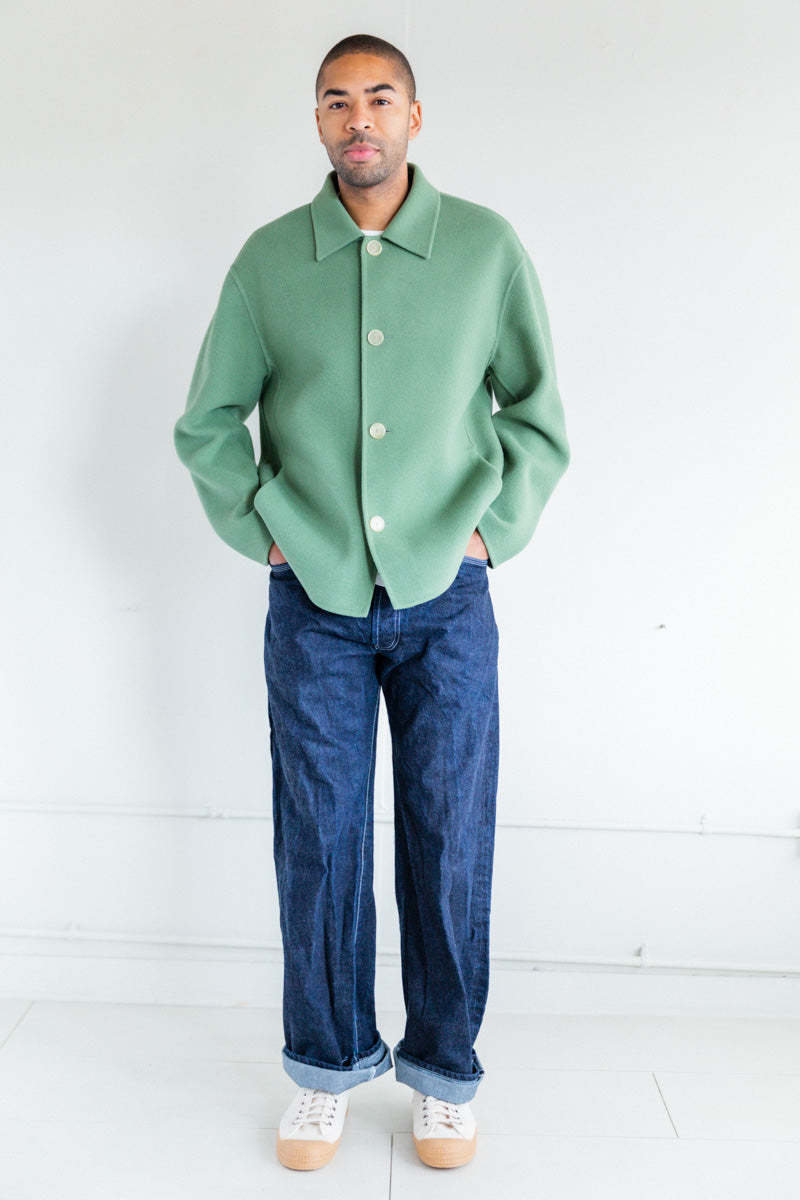 Auralee VELOUR BRUSHED WOOL MELTON HAND SEWN JACKET - SAGE GREEN 