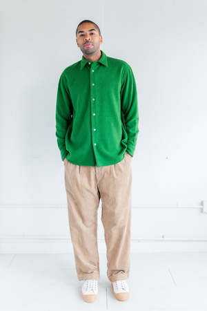 Auralee WOOL CASHMERE LIGHT TWEED SHIRT - GREEN | Garmentory