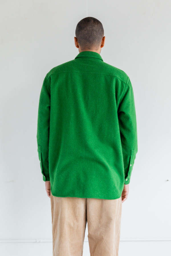 Auralee WOOL CASHMERE LIGHT TWEED SHIRT - GREEN | Garmentory