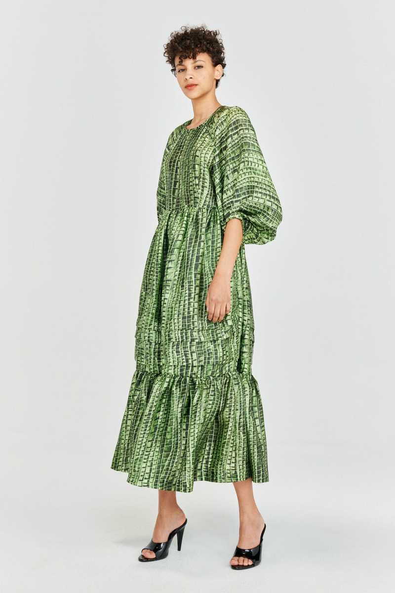 “BAUM UND PFERDGARTEN” コットンプリントドレス Black/Green Baum und Pferdgarten Adeline Dress - Green Reptile | Garmentory