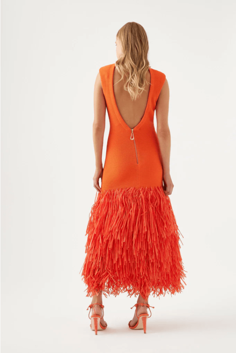 Aje Rushes Raffia Knit Midi Dress | Garmentory