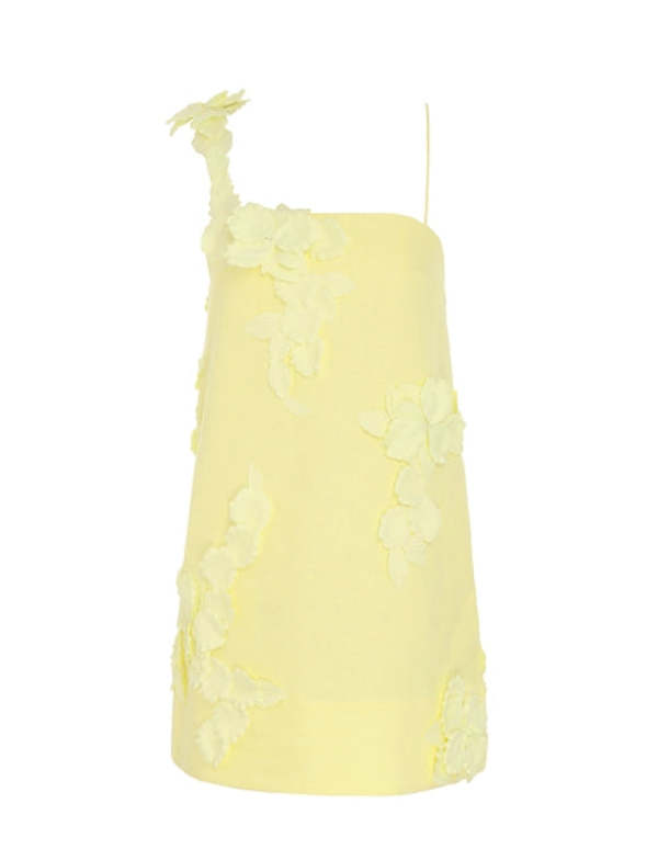 knee length dresses for ladies Field Dreams Puff Sleeve Tie-Up Bodice Floral Embroidery Mini Dress White main image 1