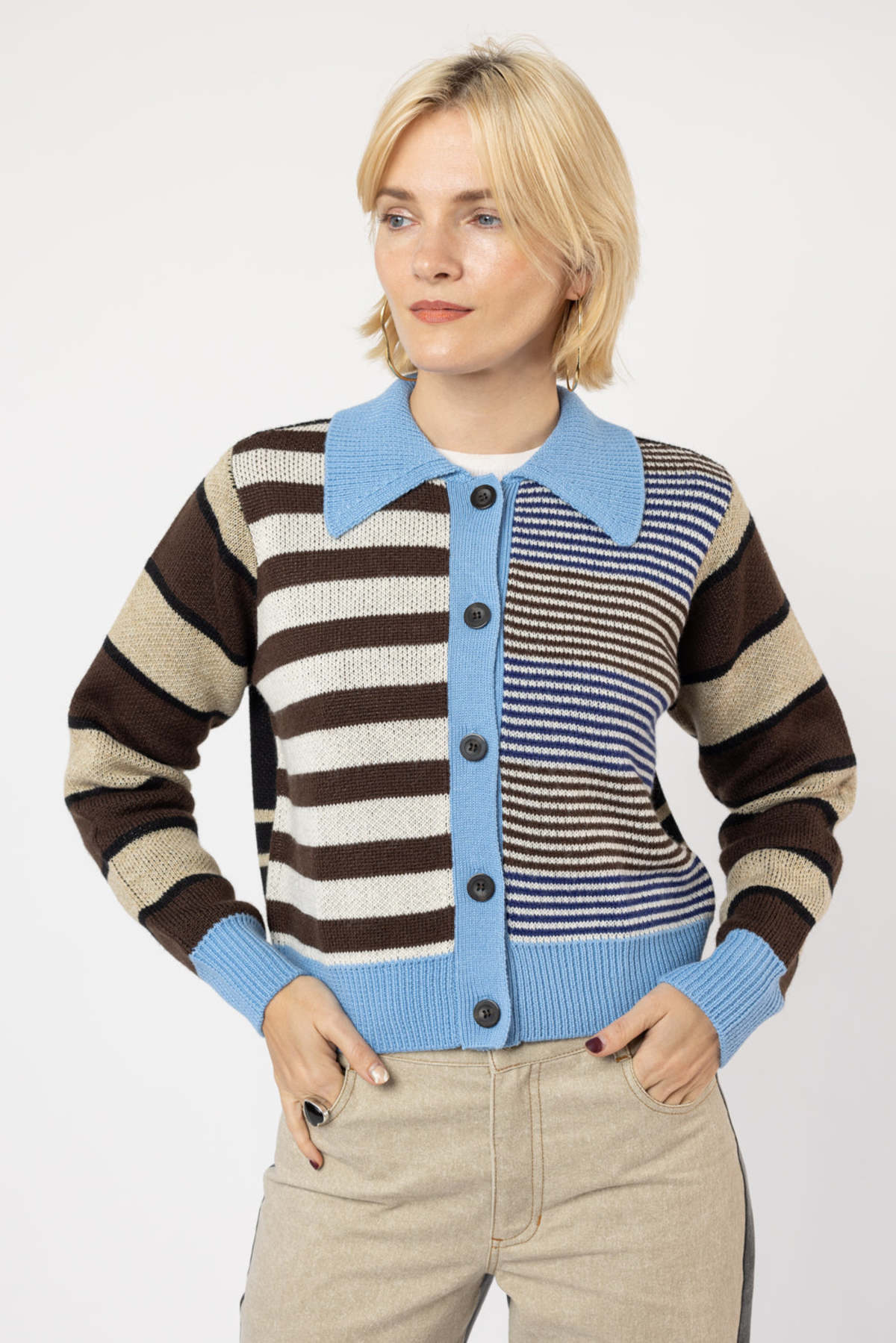 No.6 Lane Cardigan - Sky Blue/Cream Stripe | Garmentory