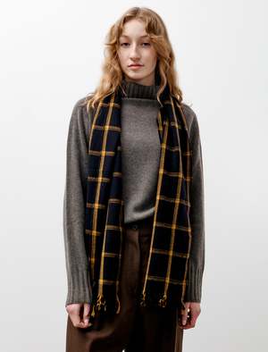 Margaret Howell Lambswool Grid Check Scarf - Ink/Ginger | Garmentory