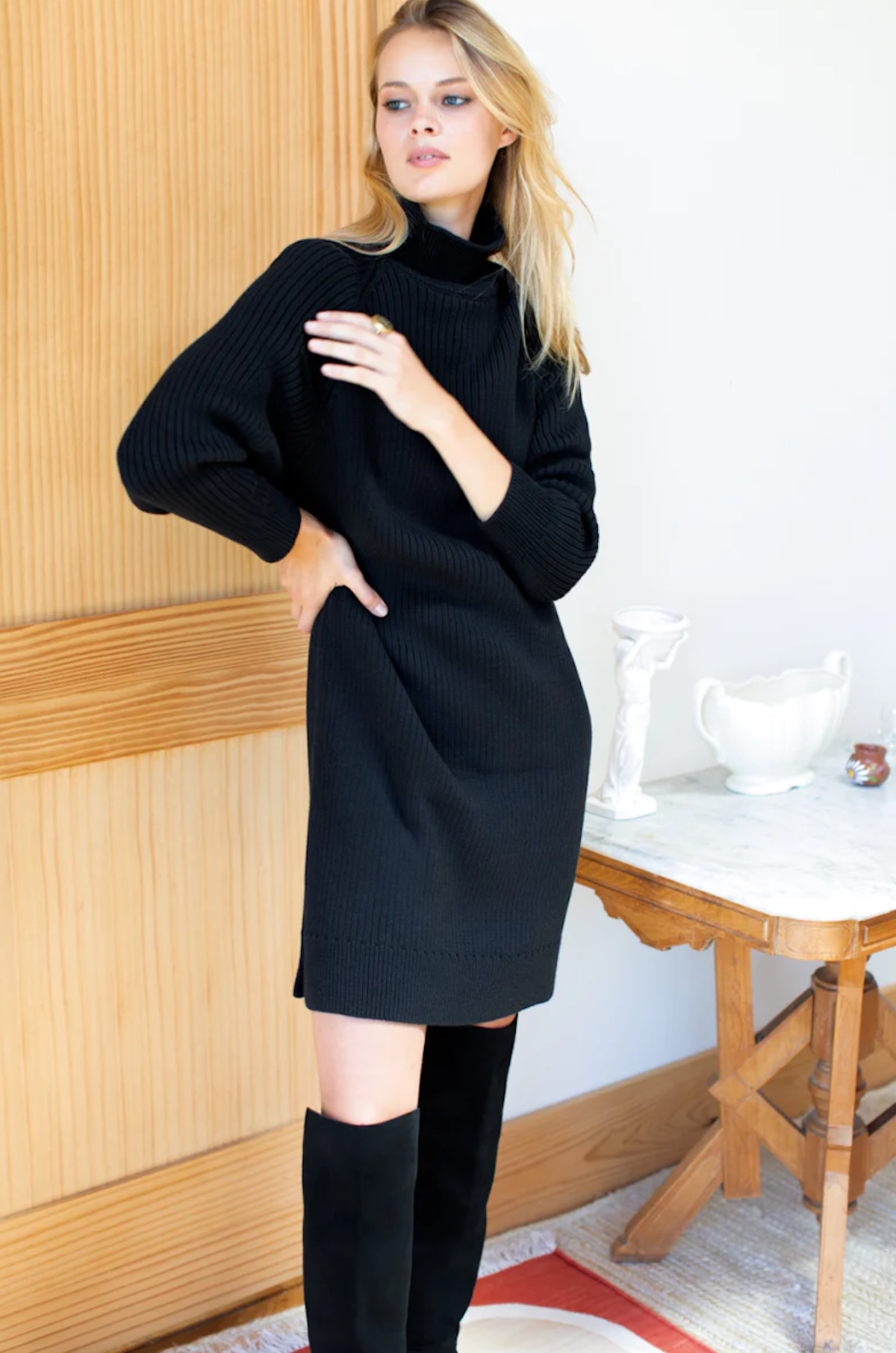 Emerson Fry Rib Knit Sweater Dress - Black Organic | Garmentory