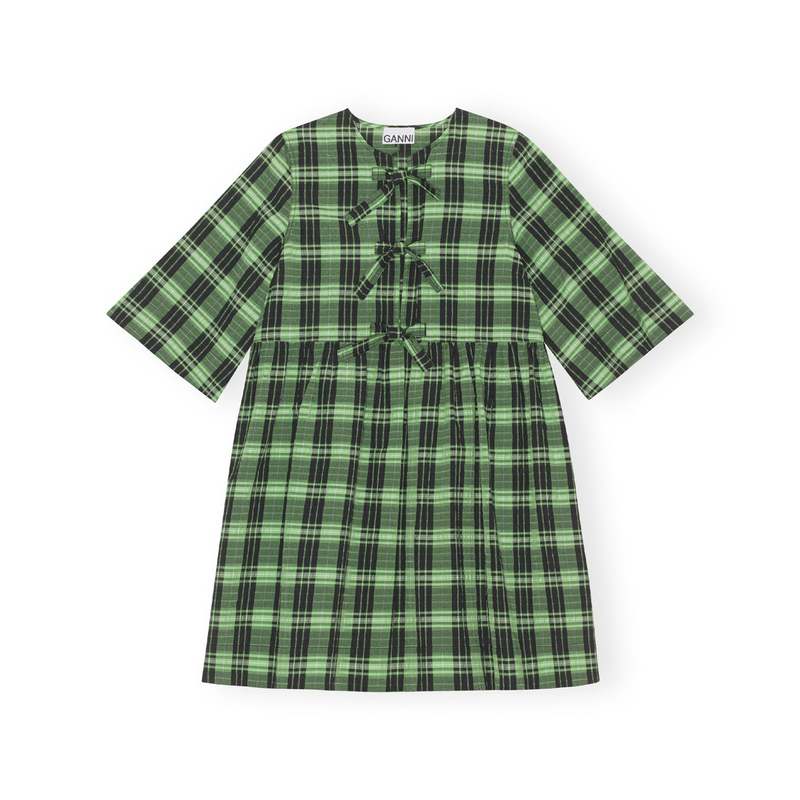 slim fit dress slacks Seersucker Check Gathered U-Neck Midi Dress in Lagoon main image 1