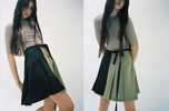 Helena Manzano Wrap Pleated Skirt - Green/Cream - Thumbnail 19