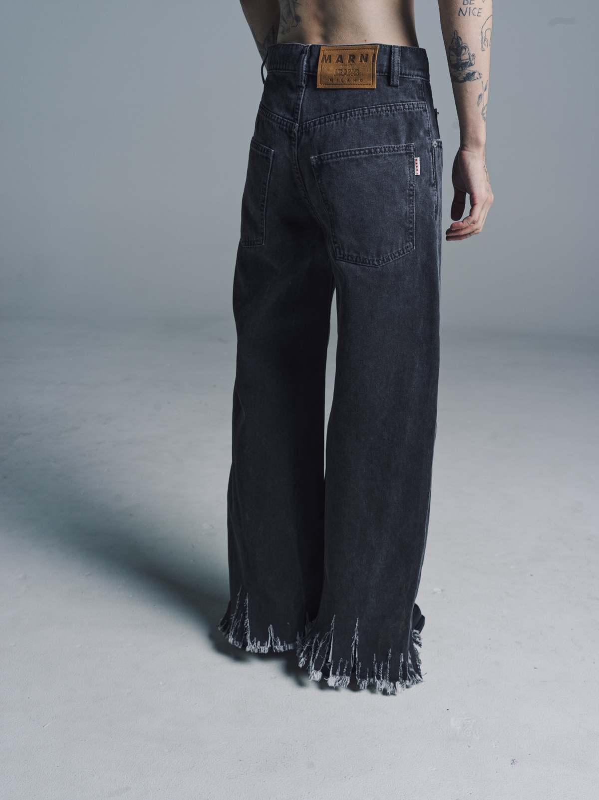 Marni Flocked Ripped Hem Wide Leg Denim - Black | Garmentory