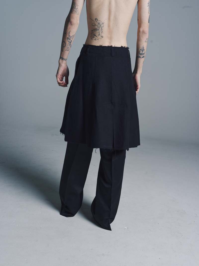 Our Legacy Linen Wool Pleated Wrap Skirt - Black | Garmentory