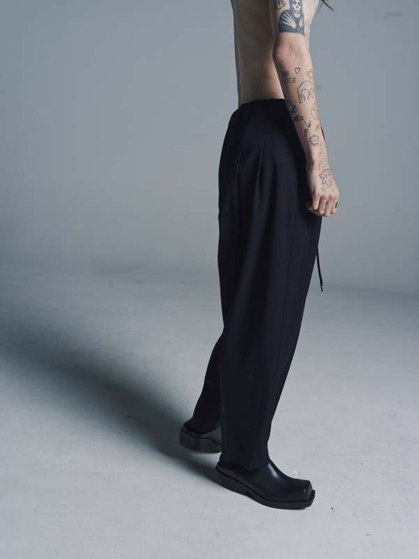 パンツ reverse cropped baggy zipper pant 46 TAKAHIROMIYASHITA The Soloist. Wool Reverse Cropped Baggy Zipper