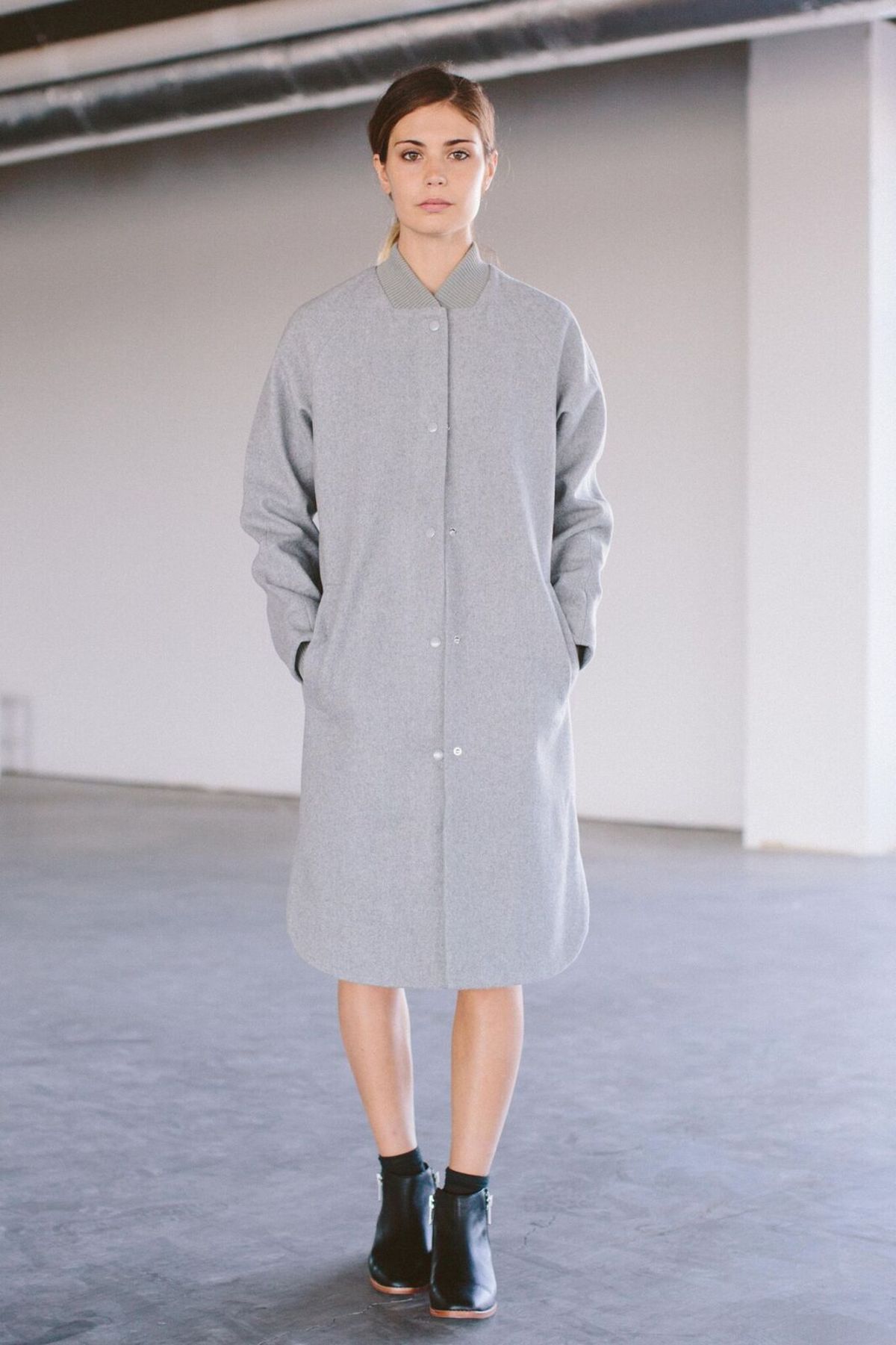 Selfhood Long Bomber Jacket - Light Grey  - Image 1 of 4