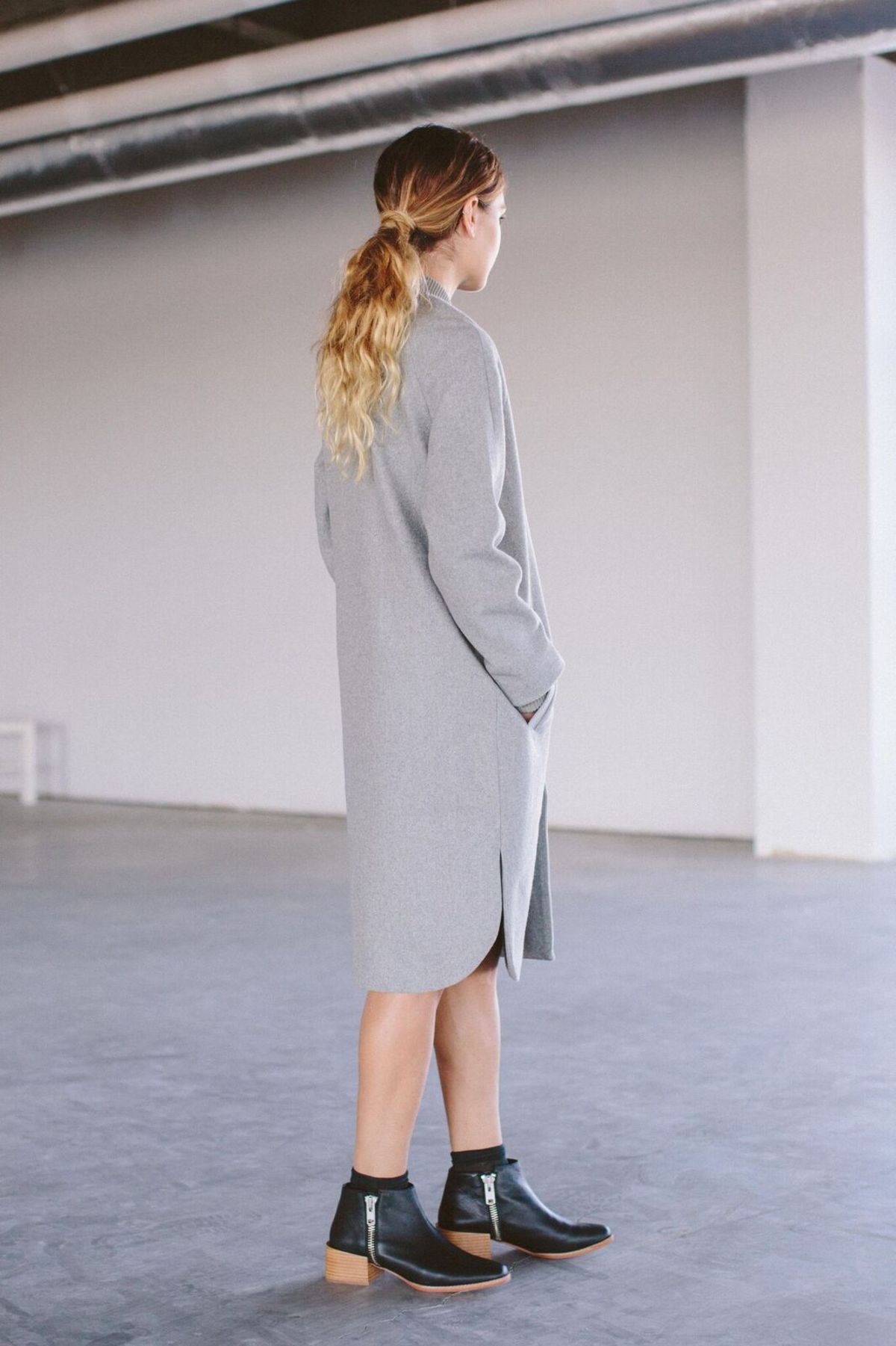 Selfhood Long Bomber Jacket - Light Grey  - Image 2 of 4