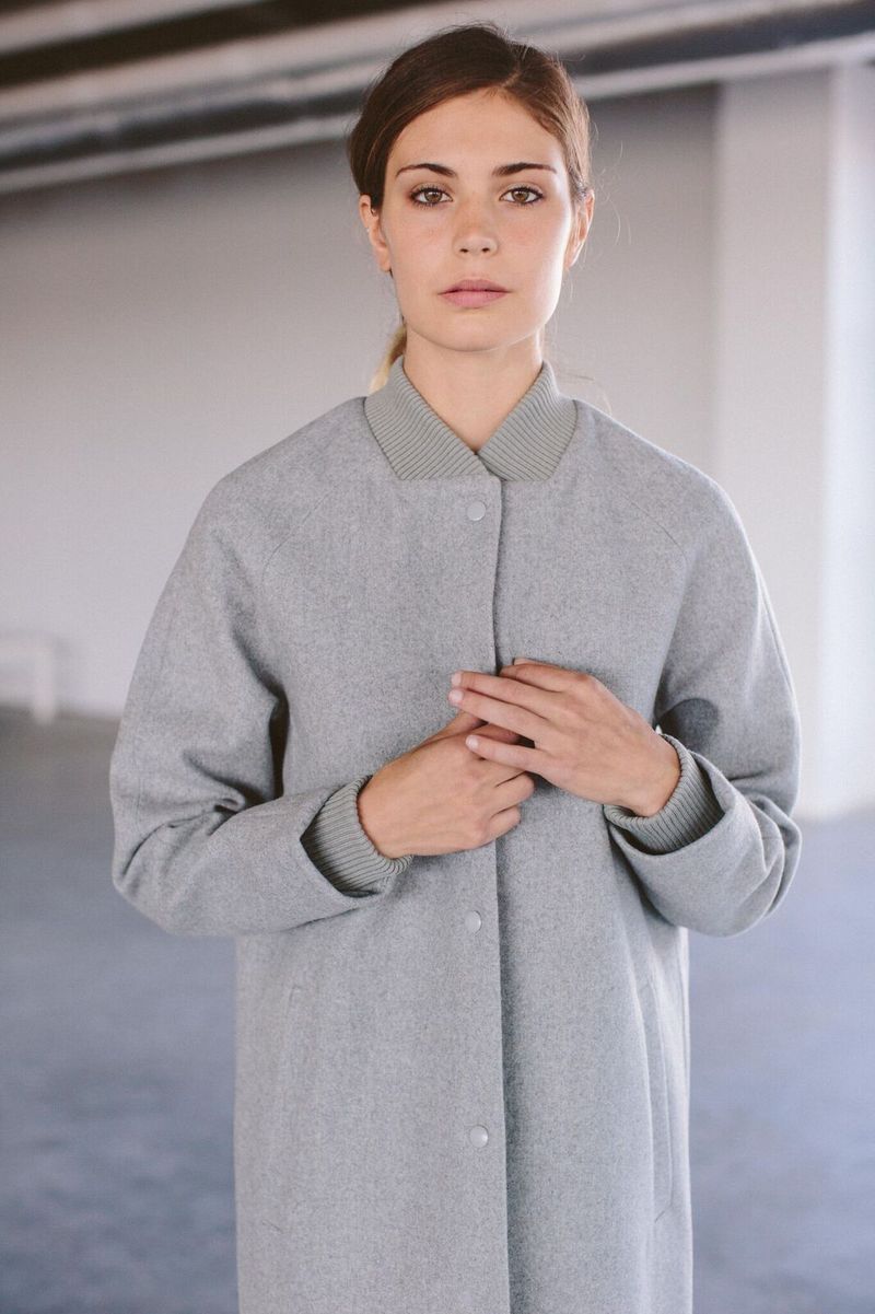 Selfhood Long Bomber Jacket - Light Grey 