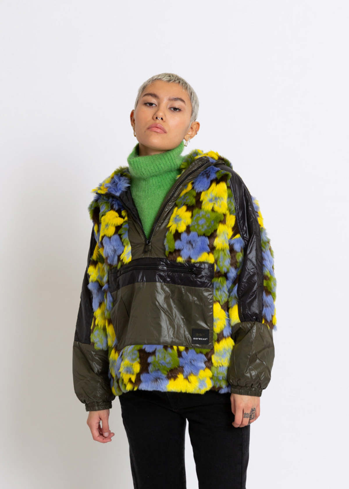 OOFWear Multicolor Shiny Nylon Anorak Jacket - Black Multi 