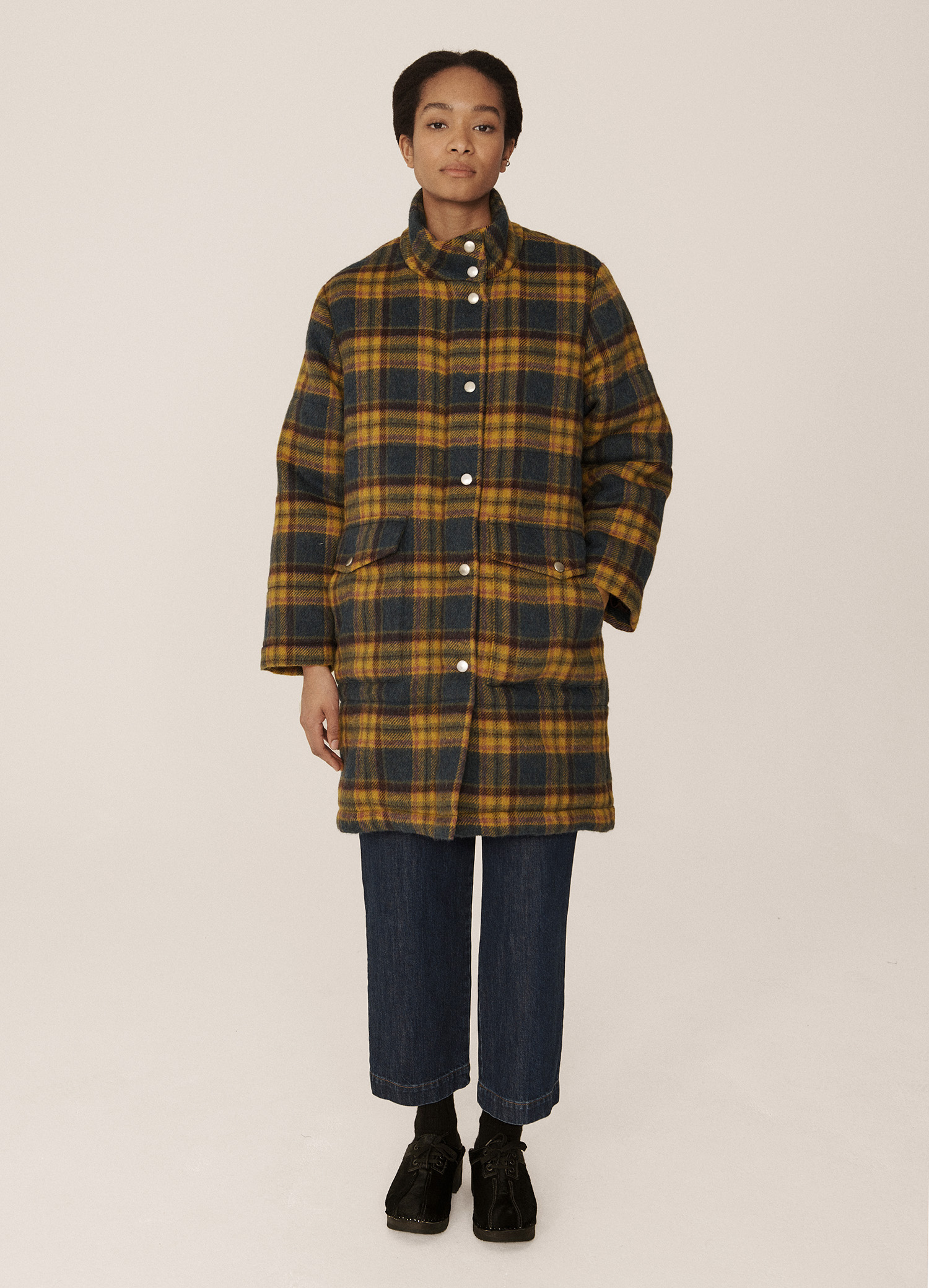 Thompson Check Pattern YMC Thompson Brushed Wool Check Coat - Multi | Garmentory