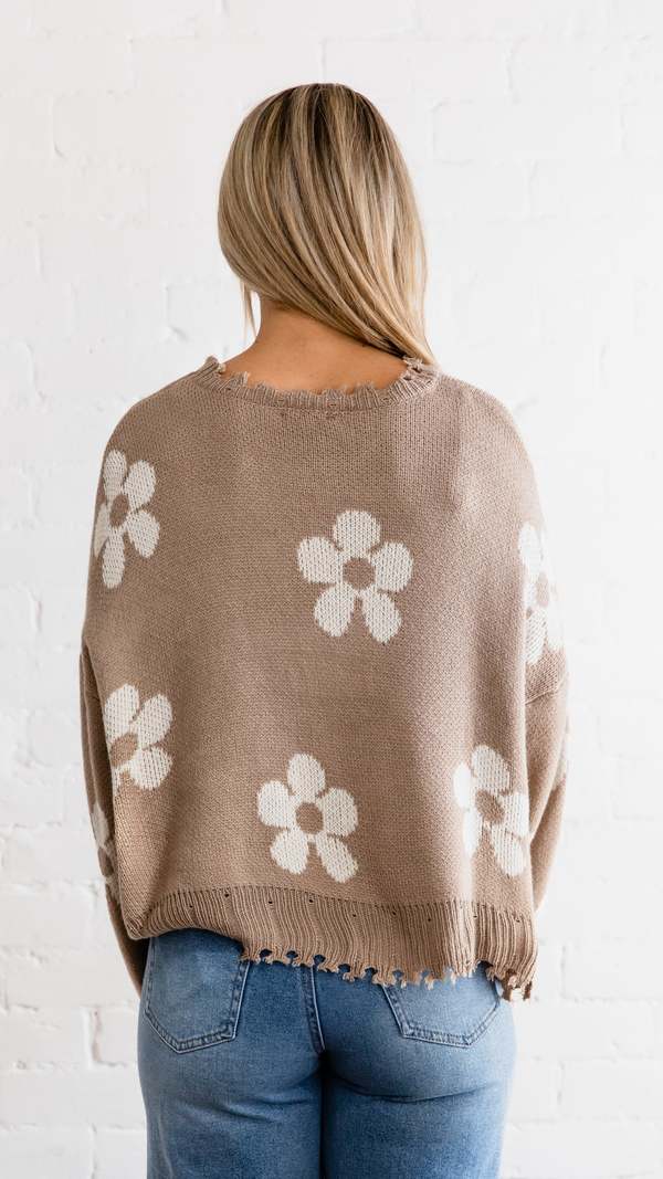Hayden LA Flores Sweater - Taupe/Tan Flowers