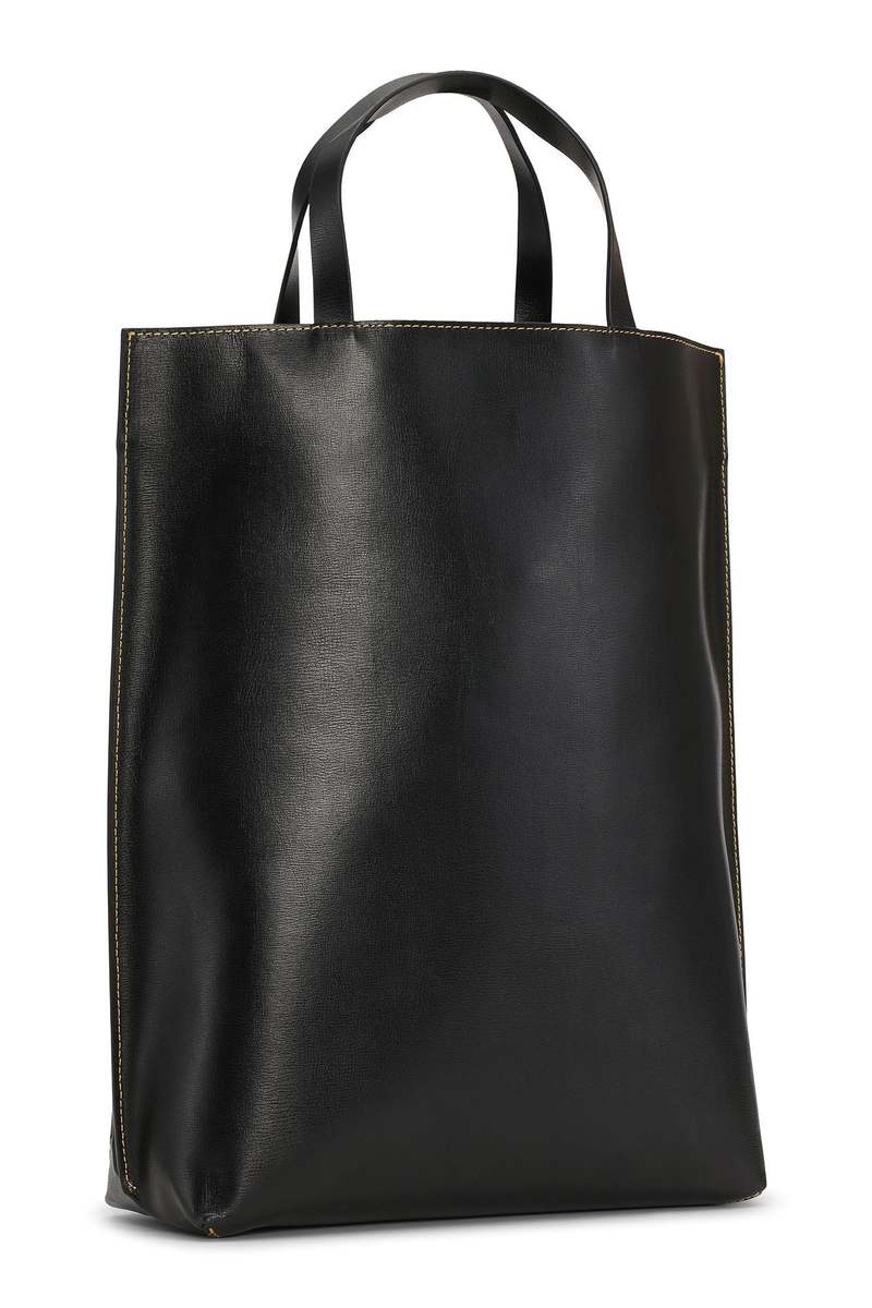 Ganni Medium Yellow Stitch Banner Tote Strap Bag - Black