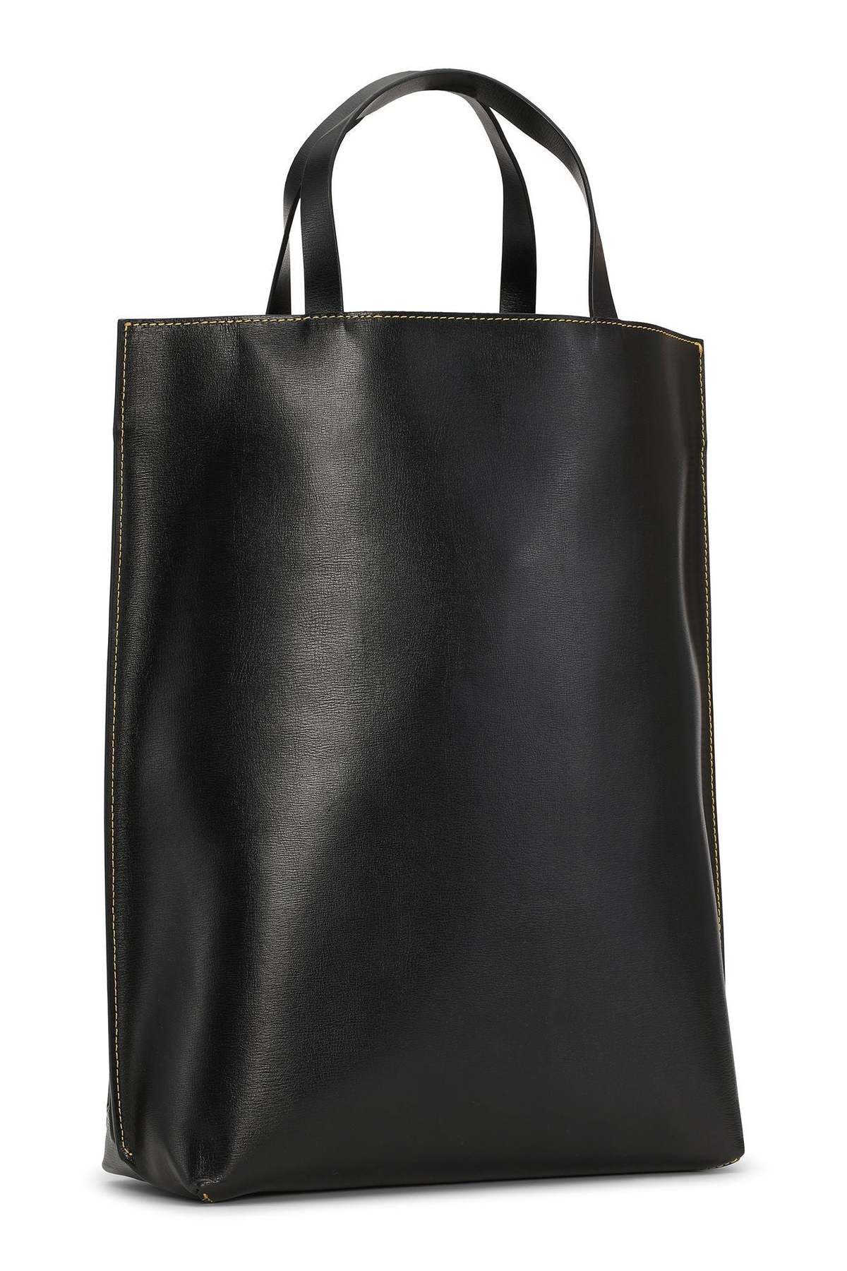 Ganni Medium Yellow Stitch Banner Tote Strap Bag - Black