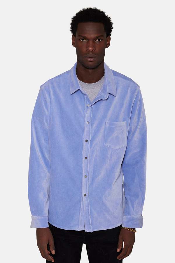 Blue&Cream Micro Cord Velour Shirt - Bright Blue