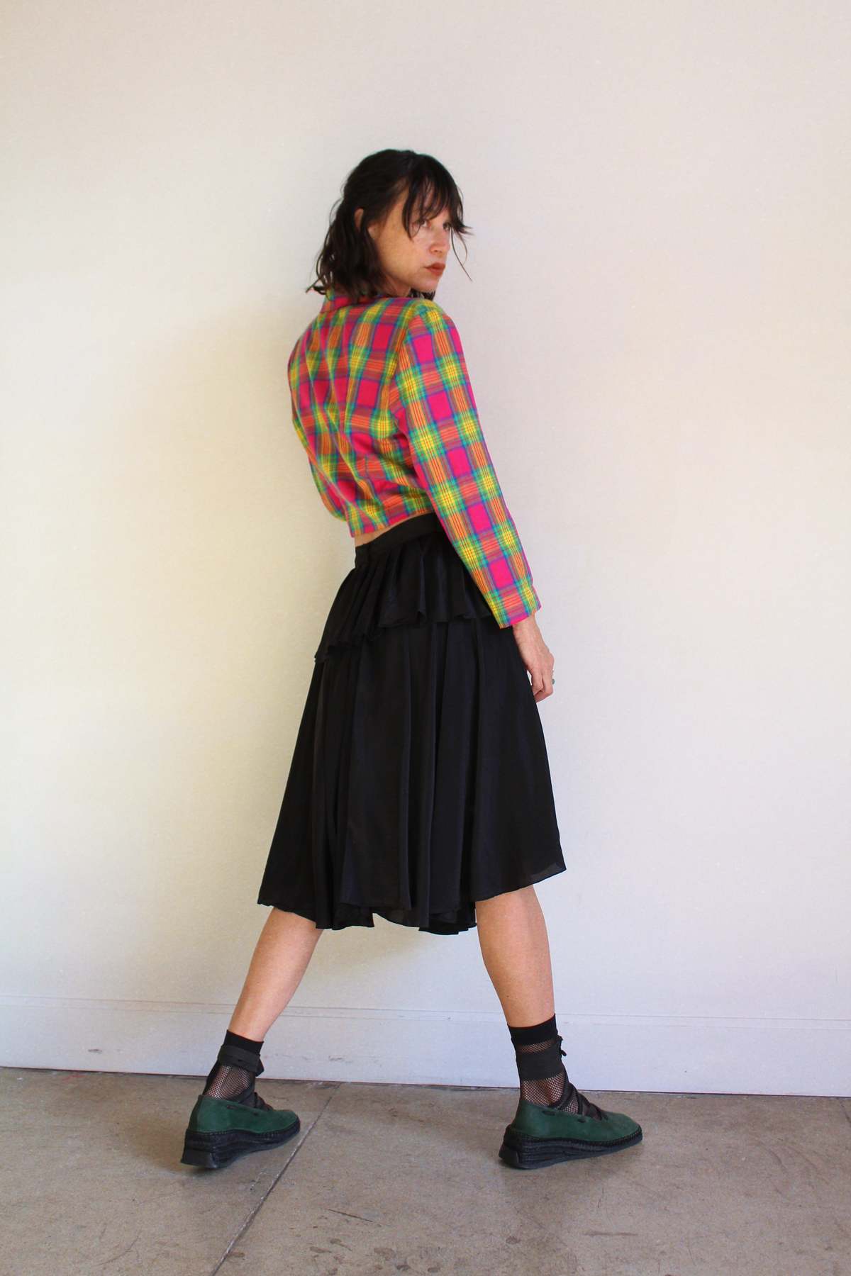 VINTAGE 3 Women 1990s Plaid Cropped Clueless Jacket Hot Pink Garmentory