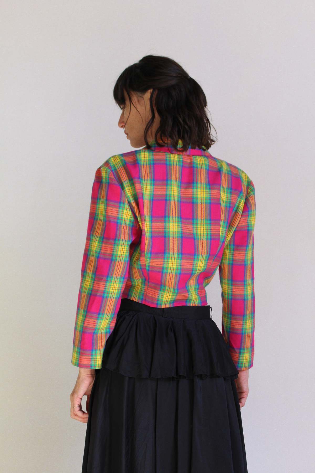VINTAGE 3 Women 1990s Plaid Cropped Clueless Jacket Hot Pink Garmentory
