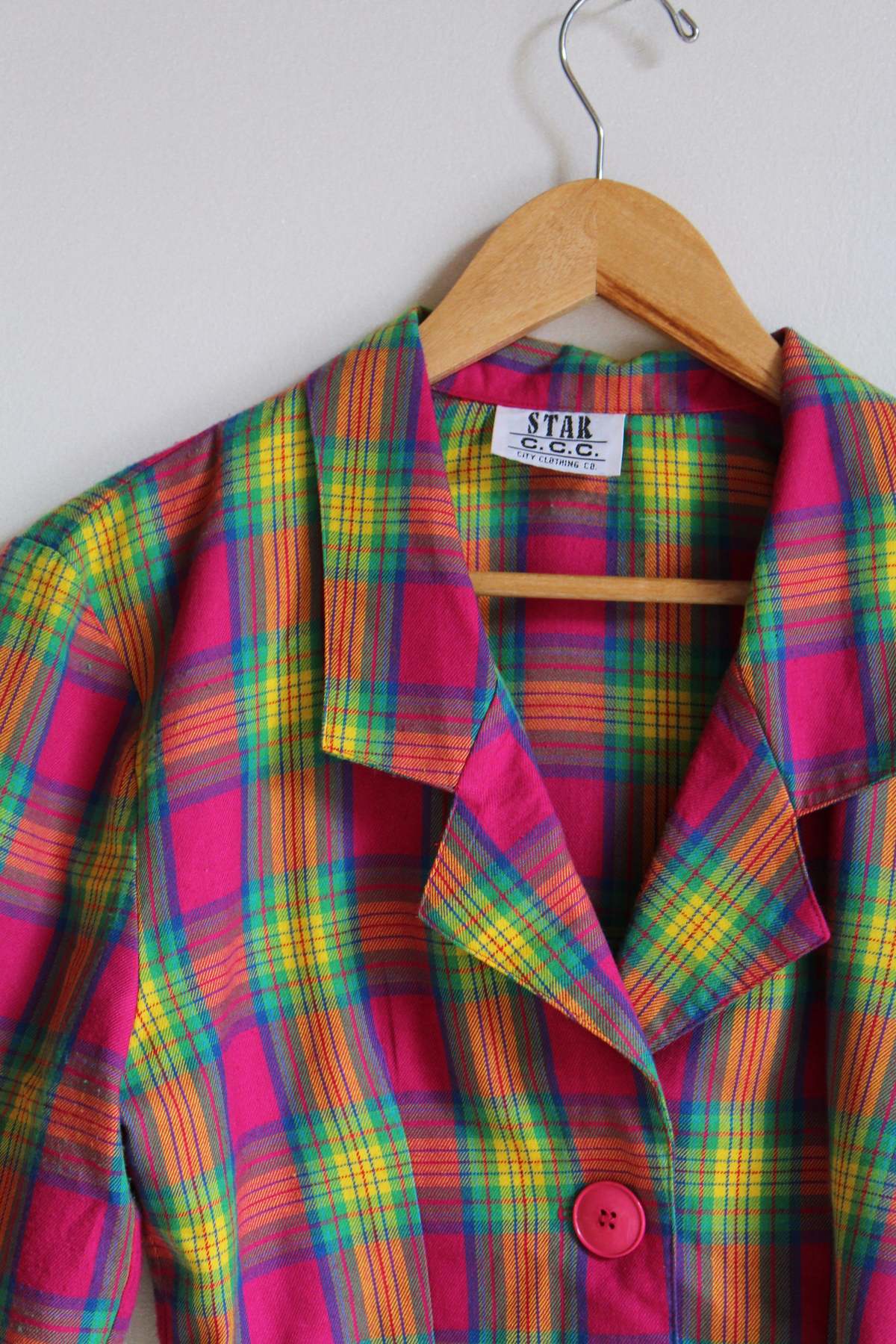 VINTAGE 3 Women 1990s Plaid Cropped Clueless Jacket Hot Pink Garmentory