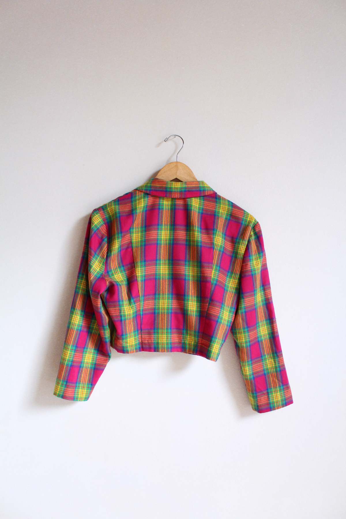 VINTAGE 3 Women 1990s Plaid Cropped Clueless Jacket Hot Pink Garmentory