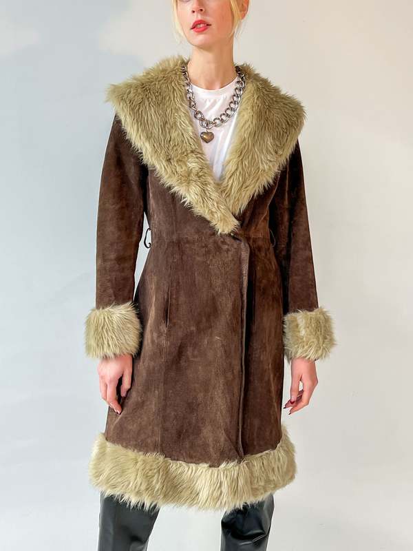 Suede Faux Fur Jacket - Brown | Garmentory