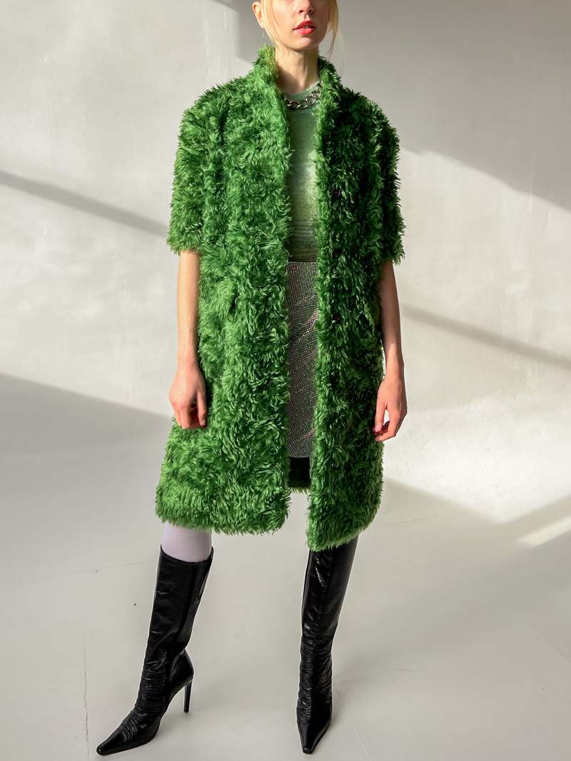 極美品 PRADA ツイード ロングコート 38サイズ 希少カラー グリーン Prada Mohair Long Coat - Green | Garmentory