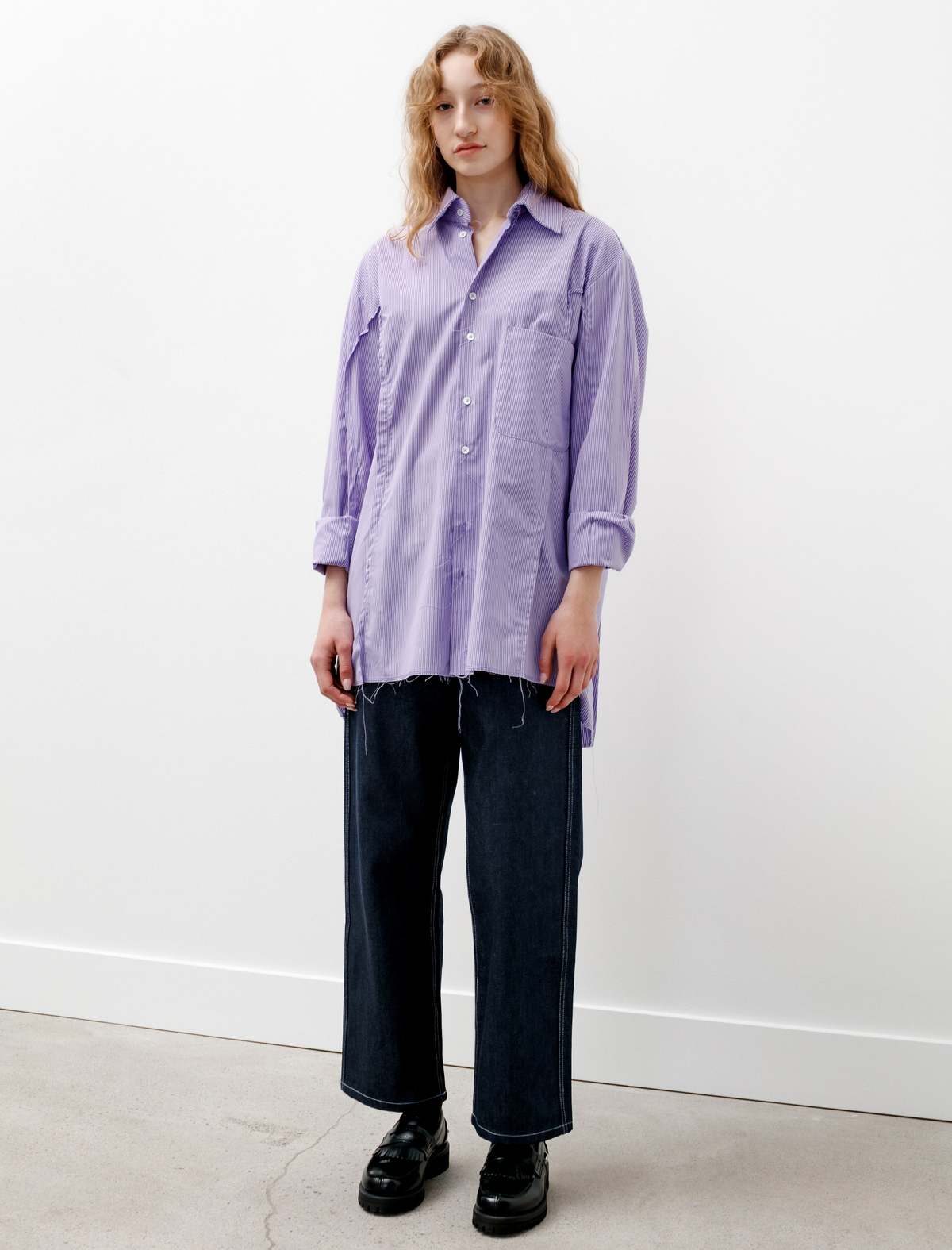 CAMIEL FORTGENS ストライプシャツ パープル S Camiel Fortgens Big Dart Shirt - Lilac/White Stripes | Garmentory