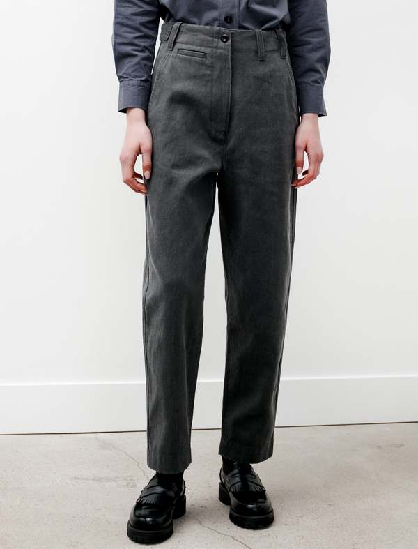 Margaret Howell MHL Tab Waist Tapered Drill Lead Trouser - Gray