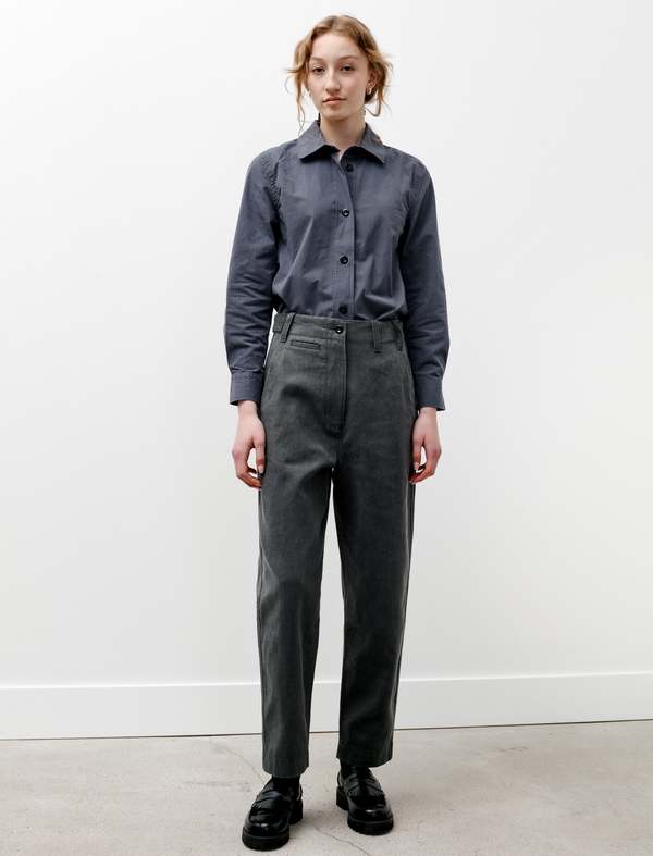 Margaret Howell MHL Tab Waist Tapered Drill Lead Trouser - Gray Margaret Howell MHL Tab Waist Tapered Drill Lead Trouser - Gray
