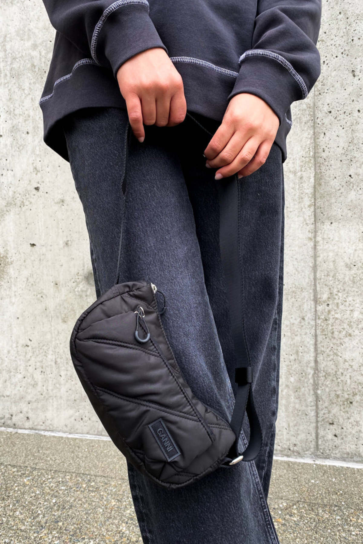 ★Ganni★ Quilted Recycle Tech Small Baguette Shoulder Bag B Ganni QUILTED RECYCLED TECH SMALL BAGUETTE BAG - Black