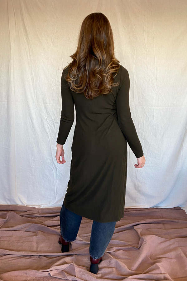 ann taylor green dresses Dark Green Knitted Long Sleeve Midi Dress