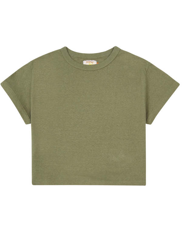 ★DXOH★Logo season semi-warmer crop tee[olive green]★人気 Sunray Hi'aka Cropped T-Shirt - Deep Lichen Green | Garmentory