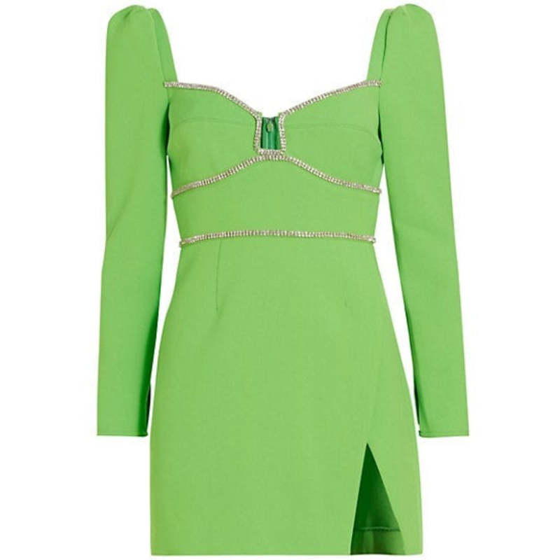 Self-Portrait Crepe Diamante Detail Mini Dress - Green | Garmentory Self-Portrait Crepe Diamante Detail Mini Dress - Green | Garmentory