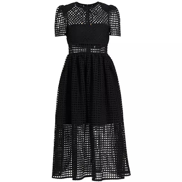 knee length dresses for ladies Black Lace Insert Peplum Knit Midi Dress – self-portrait main image 1