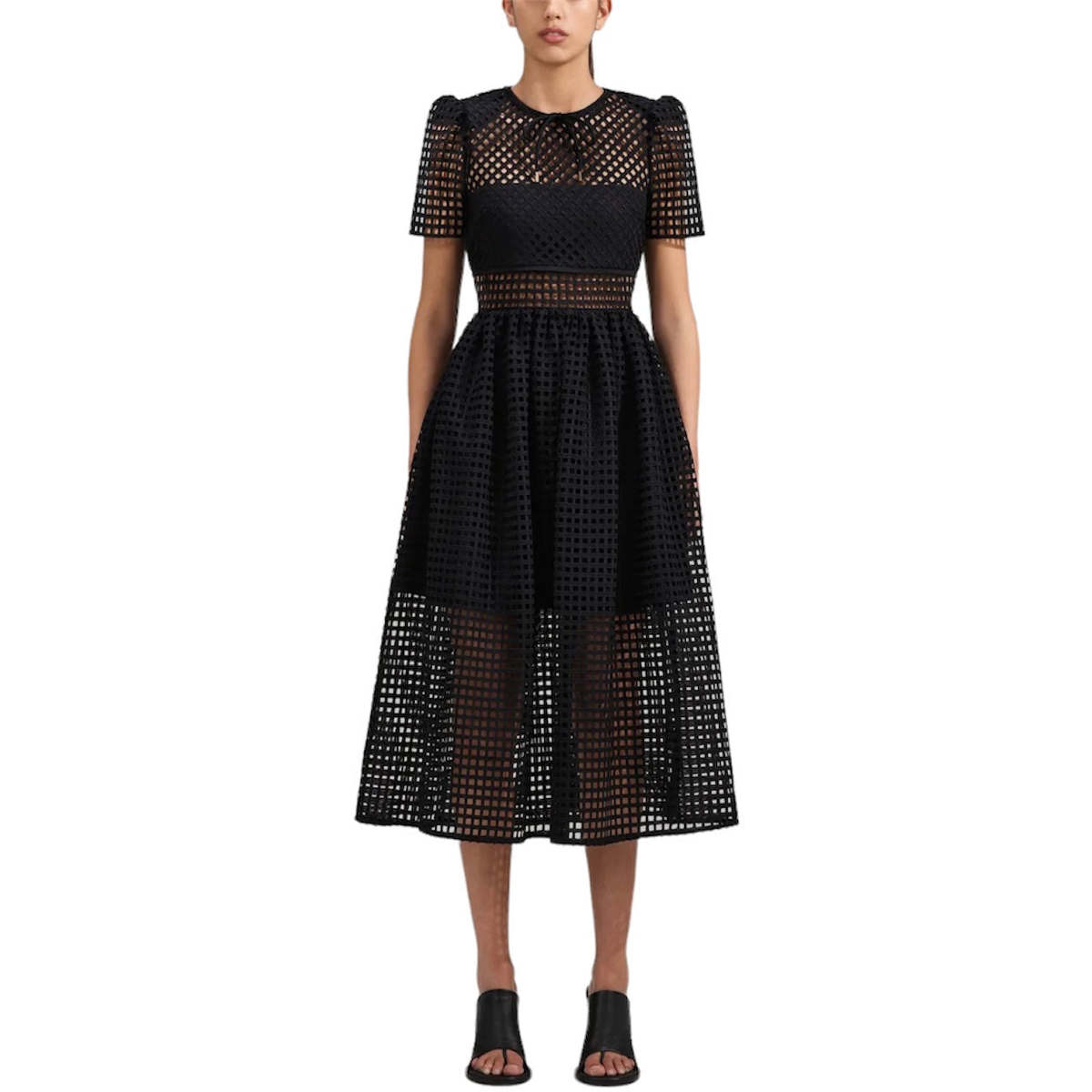 knee length dresses for ladies Pink Lace Embellished Midi Dress – self-portrait-US main image 1
