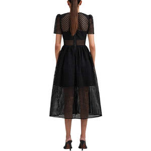 knee length dresses for ladies Black Lace Trim Knit Midi Dress – self-portrait-EU main image 0