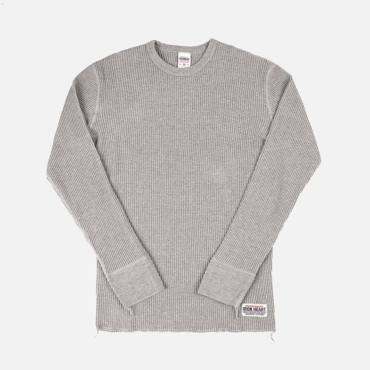 Iron Heart Waffle Knit Long Sleeve Crew Neck Thermal Grey