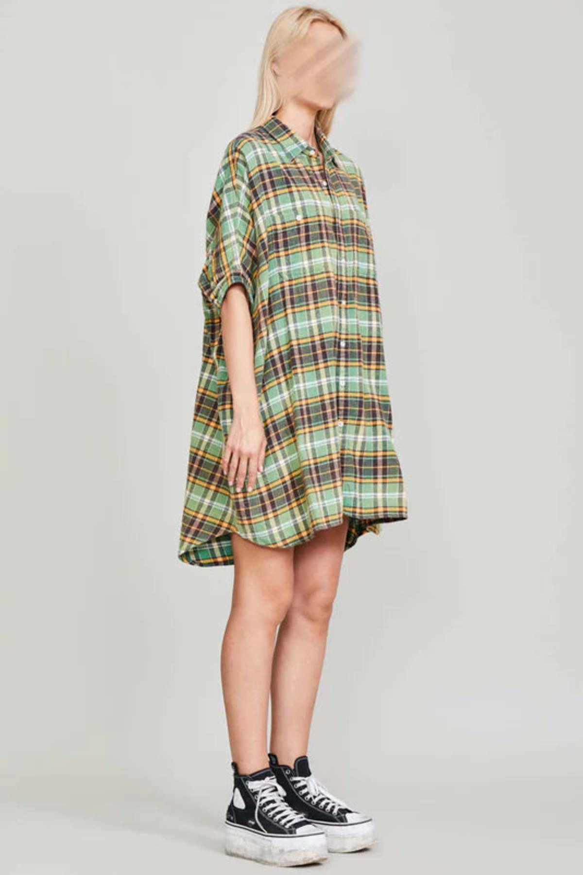 R13 Plaid Oversized Boxy Shirt Dress - Green Plaid | Garmentory R13 Plaid Oversized Boxy Shirt Dress - Green Plaid | Garmentory