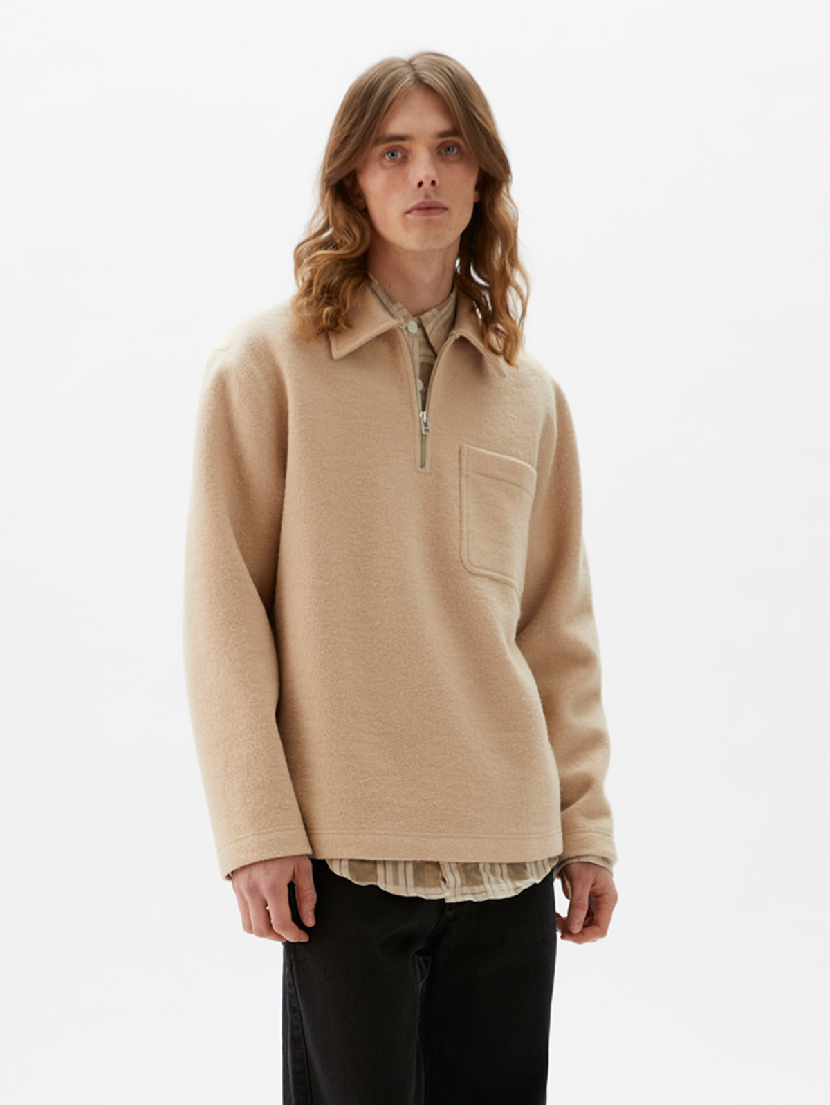 Schnayderman's Half Zip Boiled Wool Shirt - Cream | Garmentory