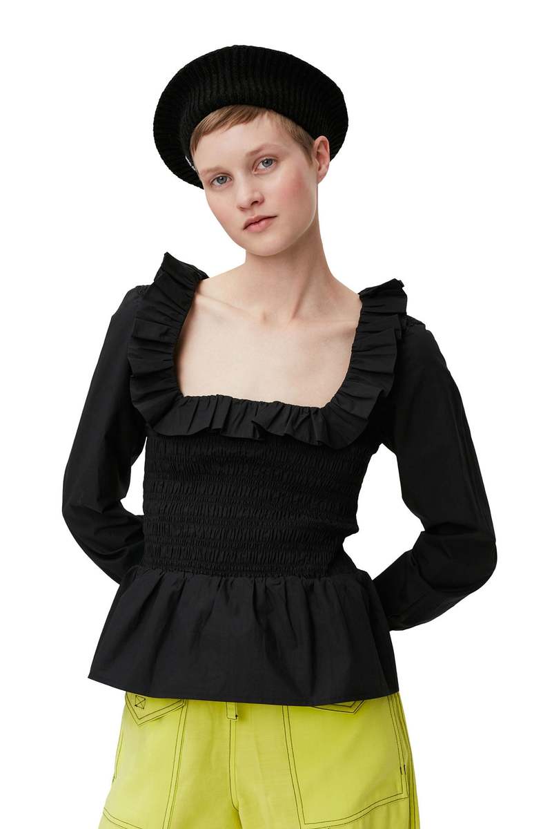 【SALE / 30%OFF】Double Satin Fitted Open-neck Blouse-BLACK(F8580) GANNI(ガニー) 楽天市場】【SALE / 30%OFF】Double Satin Fitted Open-neck